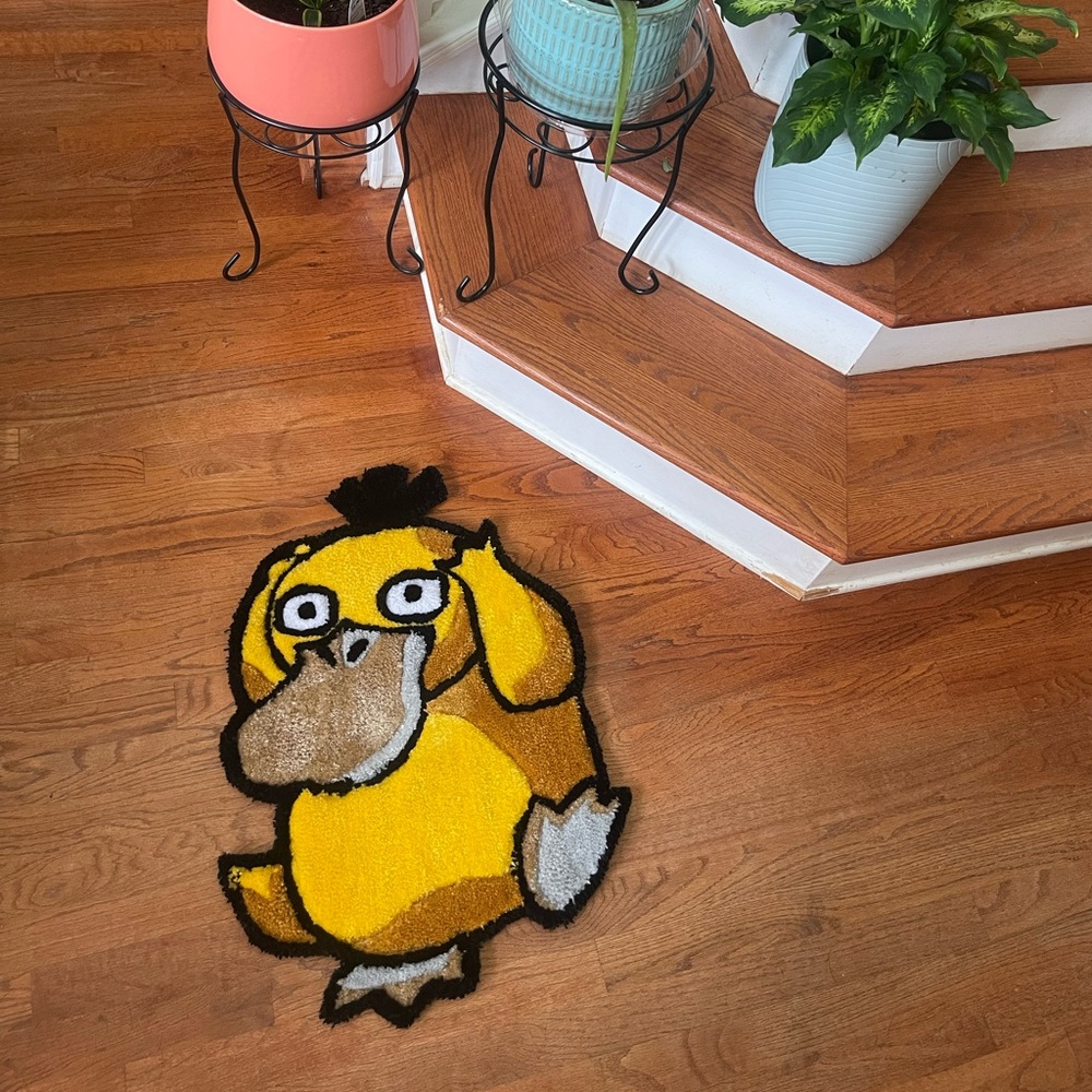2-3ft Pokémon Handmade Tufted Yellow Psyduck Rug